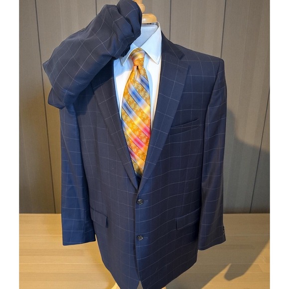 Paul Fredrick Other - PAUL FREDRICK Men Suit 2 Piece Sz 50L Jacket Pants 44x32 Blazer Blue Plaid Wool